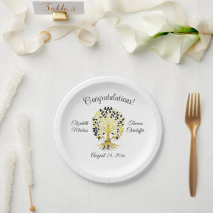 Golden Tree of Life Timeless Sophisticated Wedding Paper Plate