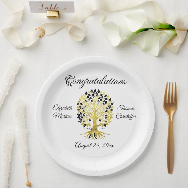 Golden Tree of Life Timeless Sophisticated Wedding Paper Plate (Wedding)
