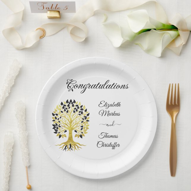 Golden Tree of Life Timeless Sophisticated Wedding Paper Plate (Wedding)