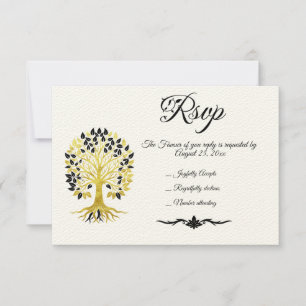 Golden Tree of Life Timeless Sophisticated Wedding RSVP Card
