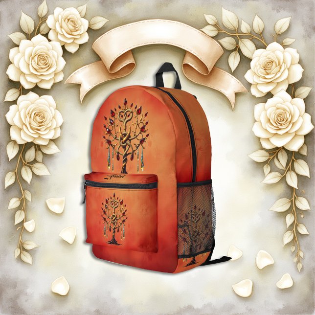 Golden Tree of Life with Red Gemstones  Printed Backpack (Creator Uploaded)