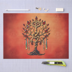 Golden Tree of Life with Red Gemstones Tissue Paper