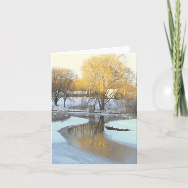 GOLDEN TREE REFLECTED IN PARTIALLY-FROZEN POND CARD (Front)