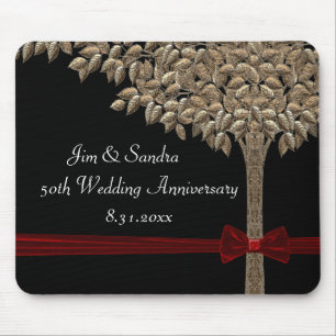 Golden Tree With Red Ribbon & Bow Mouse Pad