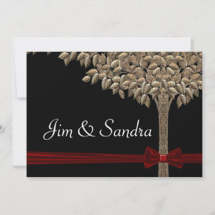 Golden Tree With Red Ribbon & Bow Size A7 Invitation