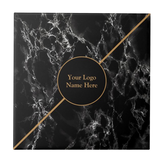 Golden Trendy Black Marble Stone - Customisable Tile (Front)