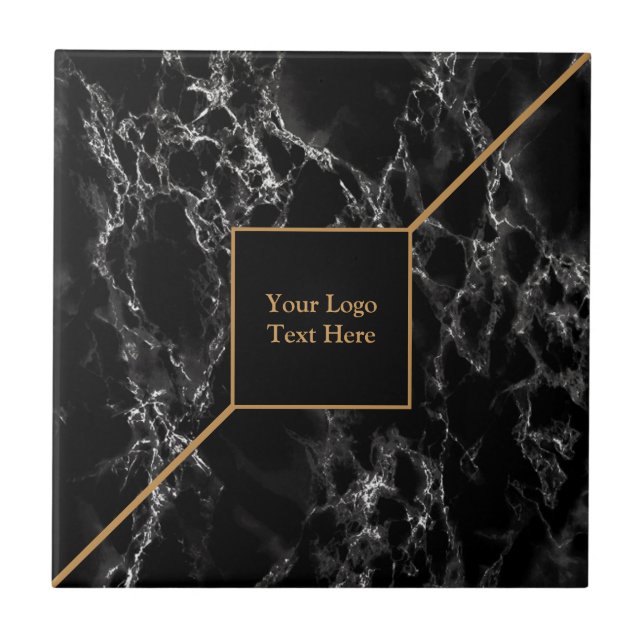 Golden Trendy Black Marble Stone - Customisable - Tile (Front)