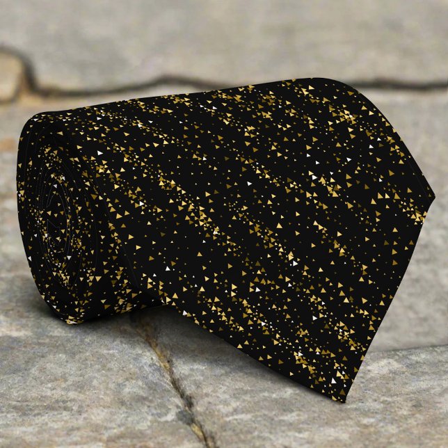 Golden Triangle Dots Black Background Shiny Luxury Tie (Creator Uploaded)