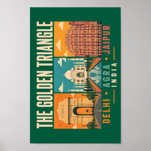 Golden Triangle India Illustration Vintage Poster