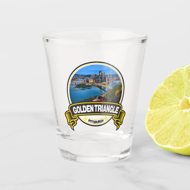 Golden Triangle Pittsburgh Travel Badge Shot Glass (Front)