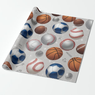Golden trophies, silver medals images of basketbal wrapping paper