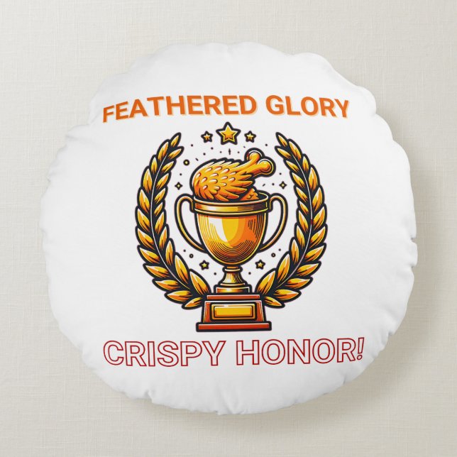 Golden Trophy with Chicken Drumstick Round Cushion (Front)