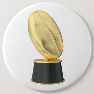Golden trophy with coffee bean 6 cm round badge