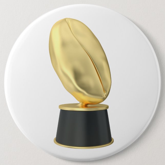 Golden trophy with coffee bean 6 cm round badge (Front)