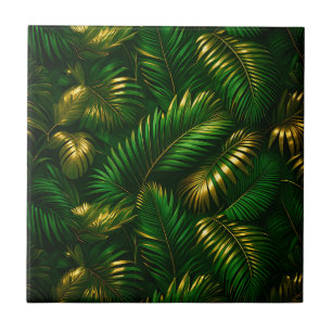 Golden Tropical Leaves Jungle Luxe Tile