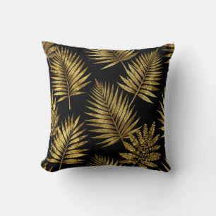 Golden Tropical Leaves Luxe Pattern Cushion