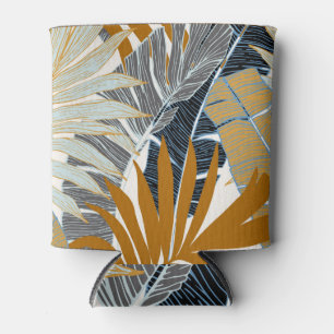 Golden Tropical Leaves Silhouette Can Cooler