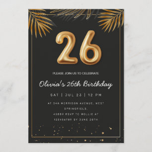 Golden Tropical Palm Leaves 26th Birthday  Invitation