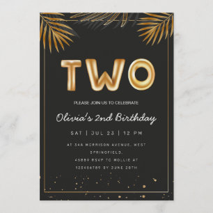  Golden Tropical Palm Leaves 2nd Birthday  Invitation