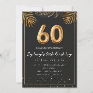 Golden Tropical Palm Leaves 60th Birthday  Invitation