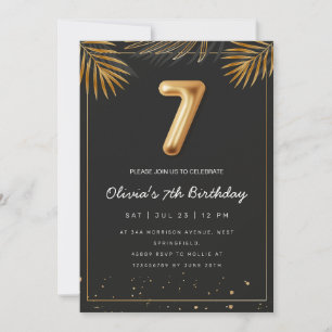  Golden Tropical Palm Leaves 7th Birthday  Invitation