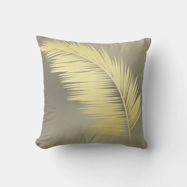 Golden Tropical Palm leaves Cushion (Front)