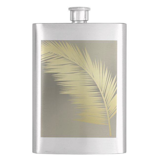 Golden Tropical Palm leaves  Hip Flask (Front)