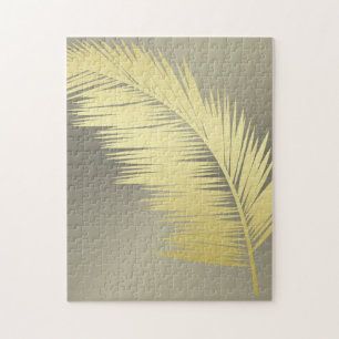 Golden Tropical Palm leaves Jigsaw Puzzle