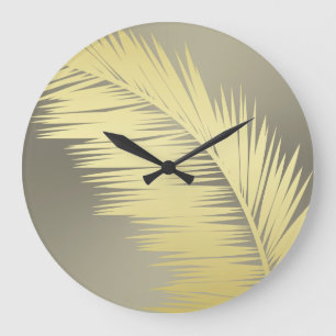 Golden Tropical Palm leaves Large Clock