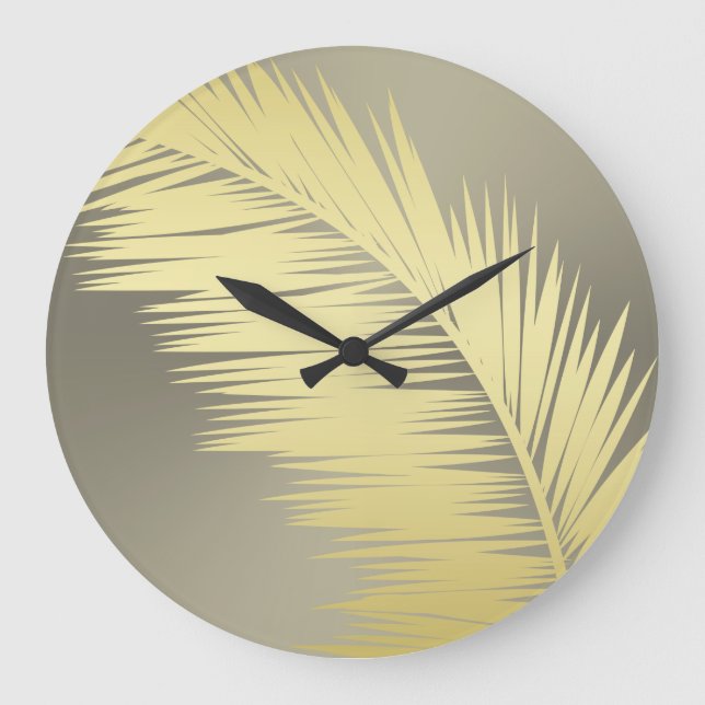 Golden Tropical Palm leaves  Large Clock (Front)