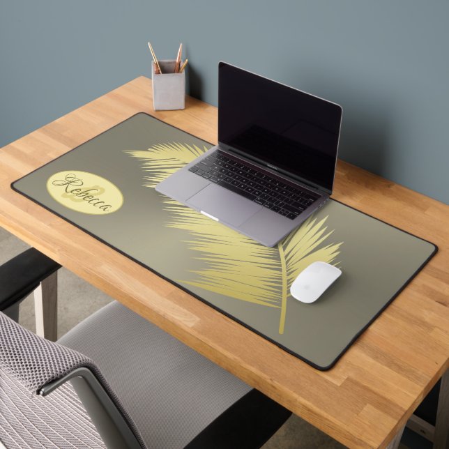 Golden Tropical Palm leaves Monogram Desk Mat (Office 2)