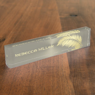 Golden Tropical Palm leaves Nameplate