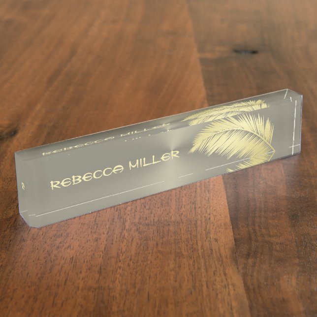 Golden Tropical Palm leaves  Nameplate (Side)