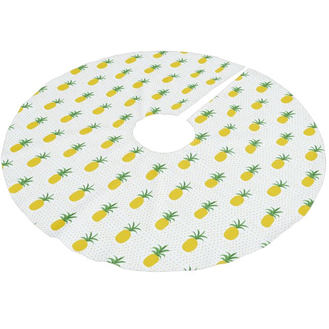 Golden Tropical Pineapples | Monogram Brushed Polyester Tree Skirt (Angled)