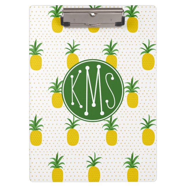 Golden Tropical Pineapples | Monogram Clipboard (Front)