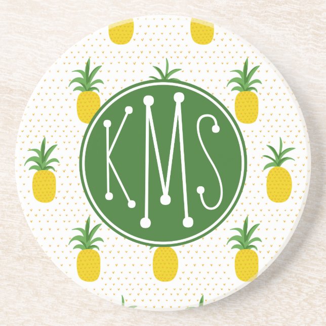 Golden Tropical Pineapples | Monogram Coaster (Front)
