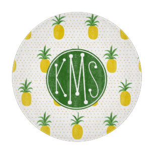 Golden Tropical Pineapples Monogram Cutting Board