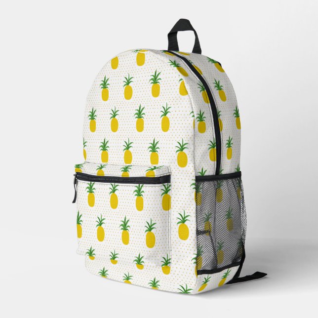 Golden Tropical Pineapples Printed Backpack (Back Corner Right)
