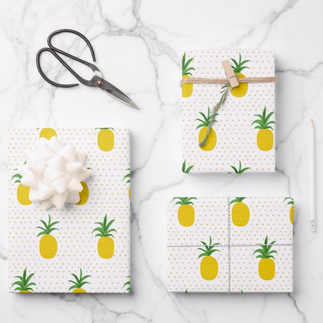 Golden Tropical Pineapples Wrapping Paper Sheet (Front)