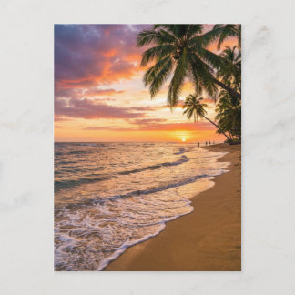 Golden Tropical Sunset Beach Postcard