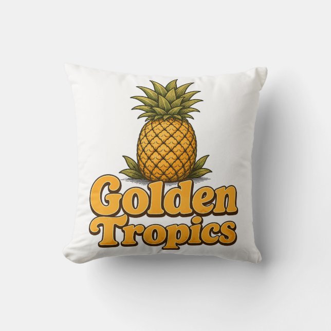 Golden Tropics Retro Pineapple Graphic Cushion (Front)
