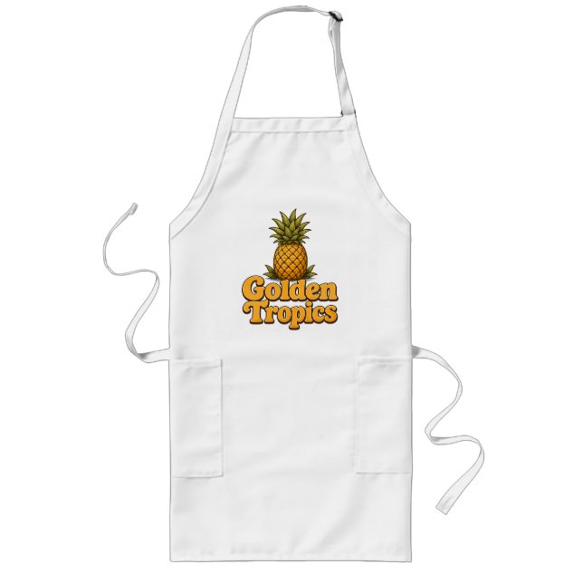 Golden Tropics Retro Pineapple Graphic Long Apron (Front)