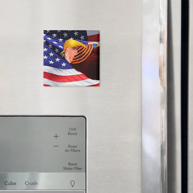 Golden Trump Bird USA Flag Square Magnet (In Situ (Fridge))