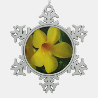 Golden Trumpet Flowers II Tropical Snowflake Pewter Christmas Ornament