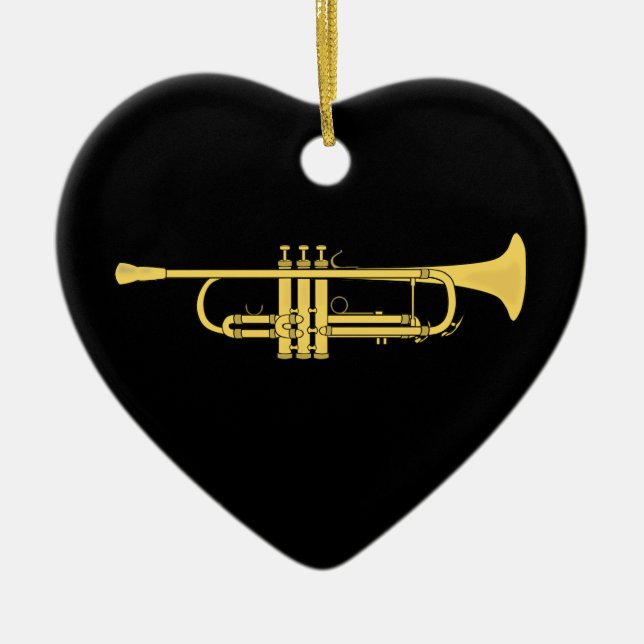 Golden Trumpet Music Theme Ceramic Tree Decoration (Front)