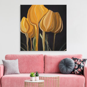 Golden Tulip Trio on Black Canvas Print