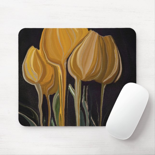Golden Tulip Trio on Black Mouse Pad (With Mouse)