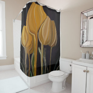 Golden Tulip Trio on Black Shower Curtain