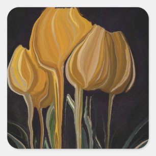 Golden Tulip Trio on Black Square Sticker