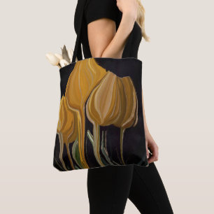 Golden Tulip Trio on Black Tote Bag